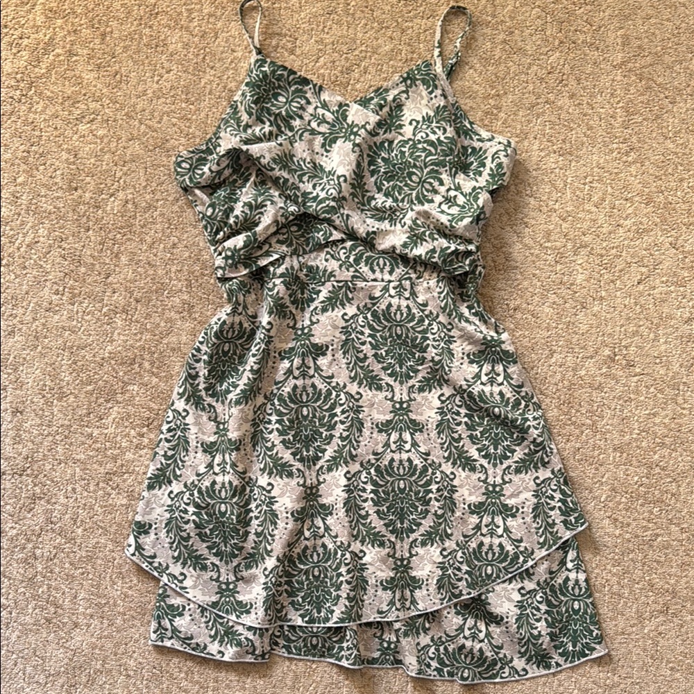NWOT SHEIN Green Cream Spaghetti Strap Sundress